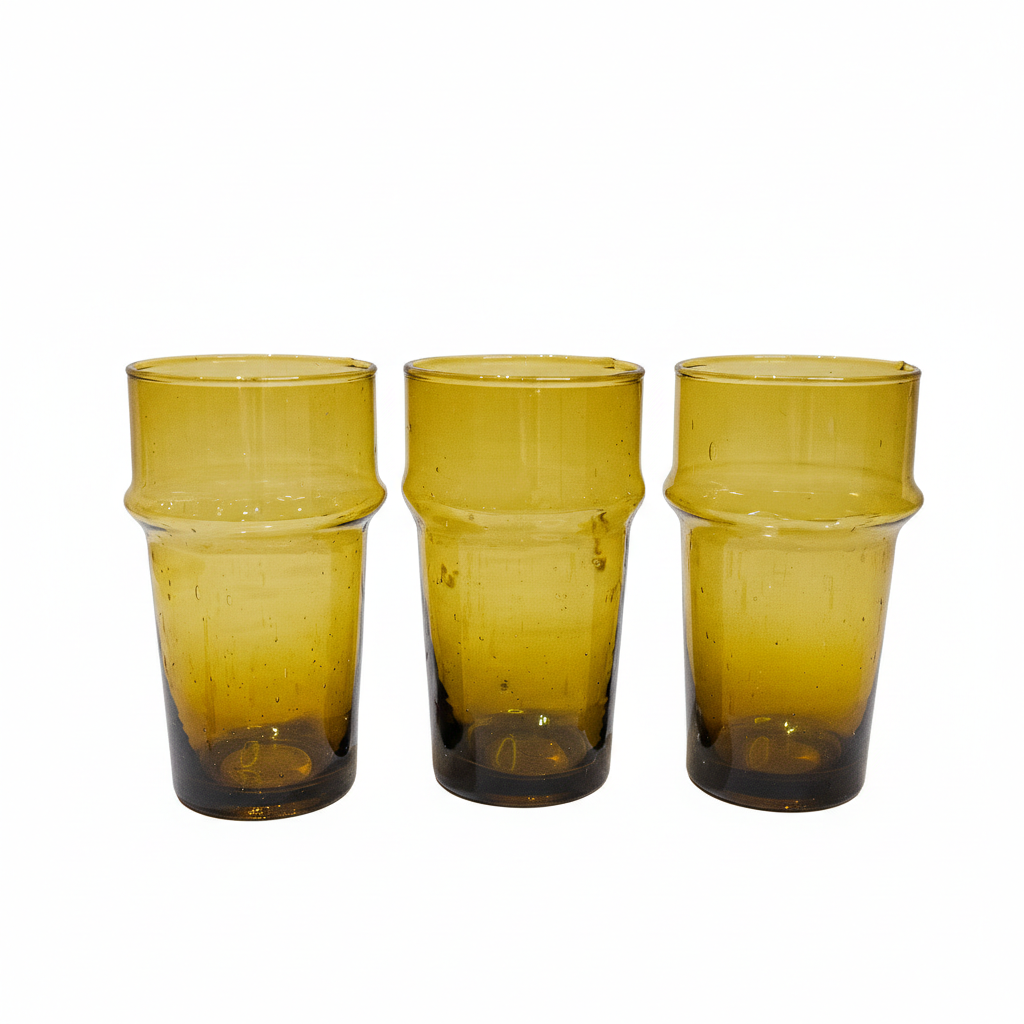 Set de 6 Verres Beldi Marocains avec Carafe – Fait Main, Verrerie Écologique SaharaCraft