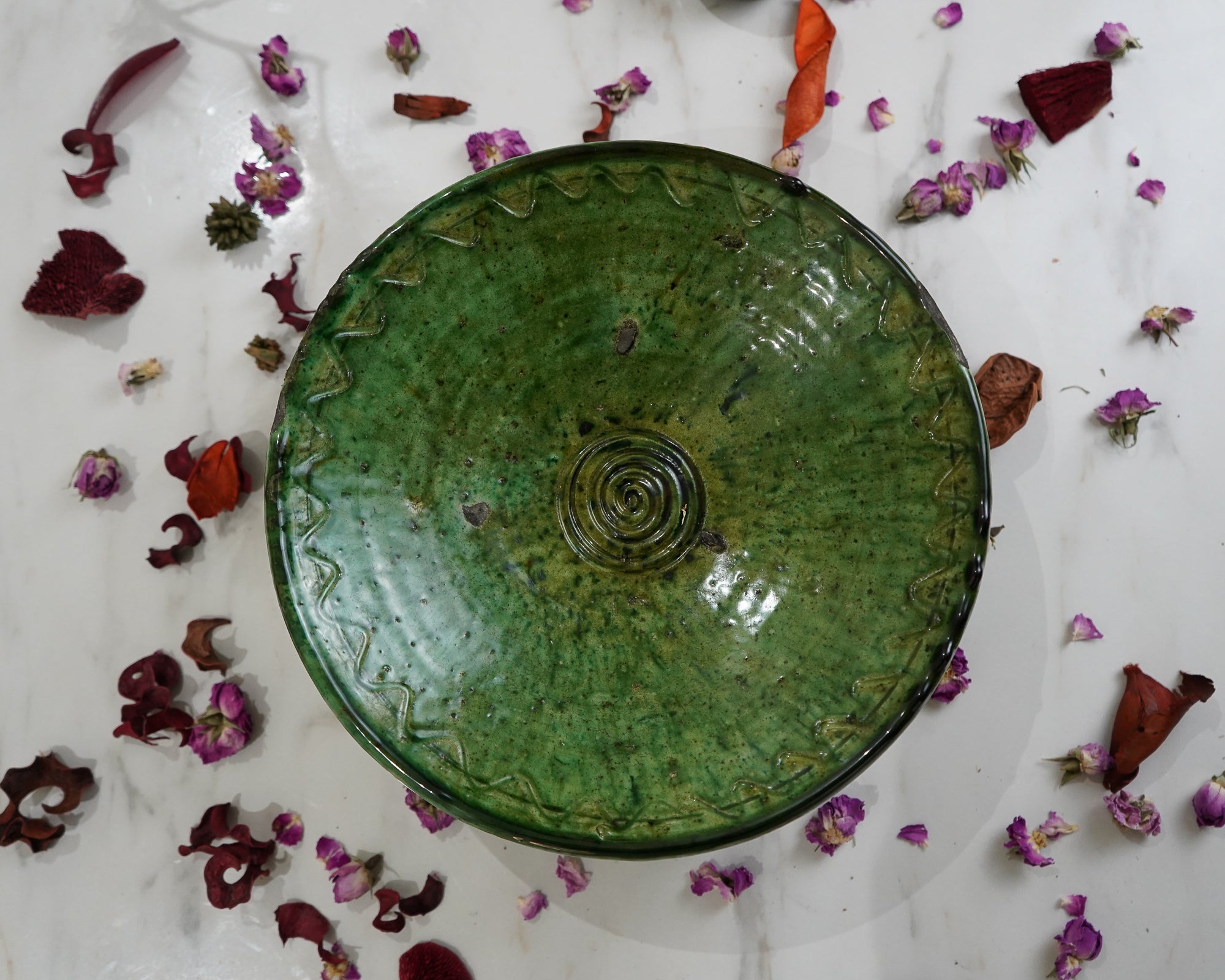 Coupe à fruits sur pied en poterie Marocaine Tamegroute